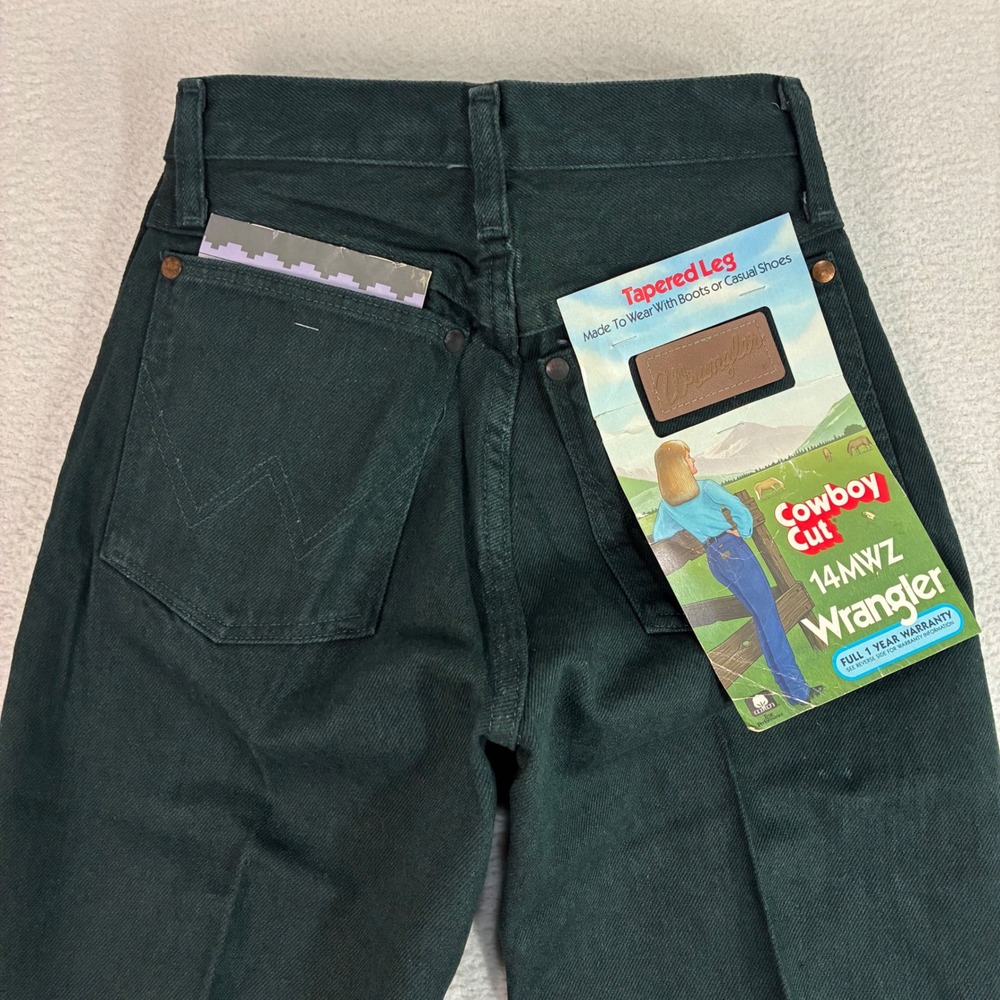 Vintage Wrangler Cowboy Cut 14MWZ Tapered Leg Jeans Women 1x34 Green Made in USA